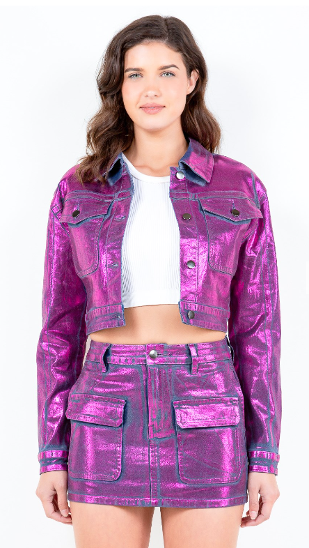 "Metallic" Cropped Jacket Skirt Set