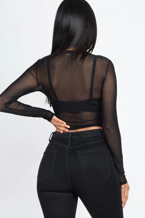 Midnight Allure Mesh Long Sleeve Top