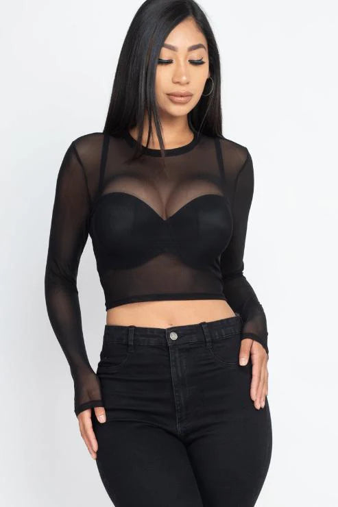 Midnight Allure Mesh Long Sleeve Top