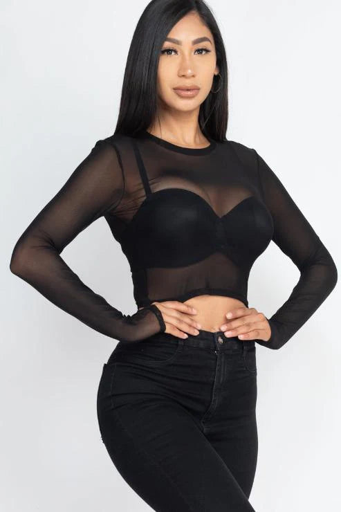 Midnight Allure Mesh Long Sleeve Top