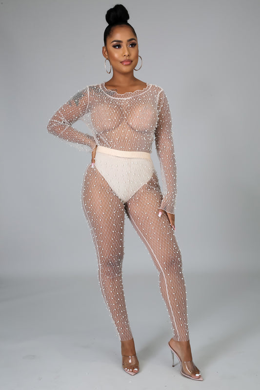 "Clutch Your Pearls" Sheer Pants Set