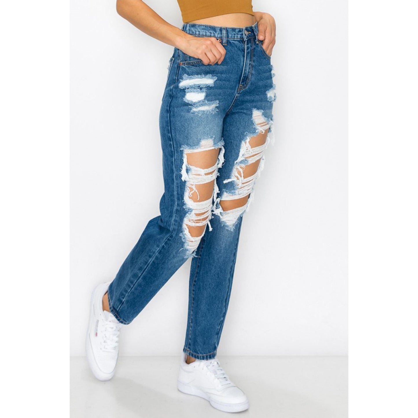 " Not Mom Jeans" Elastic Waistband Mom Jean