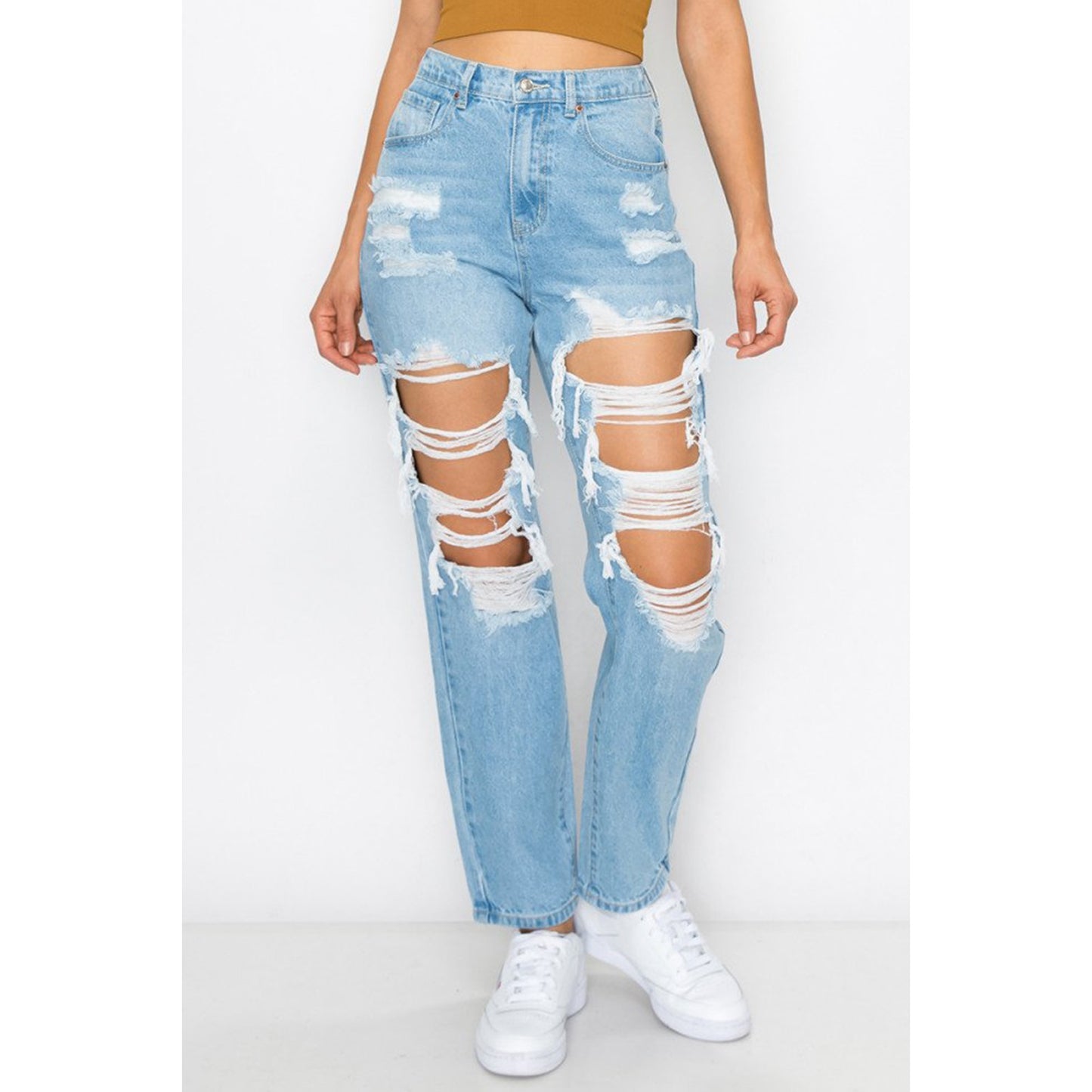 " Not Mom Jeans" Elastic Waistband Mom Jean